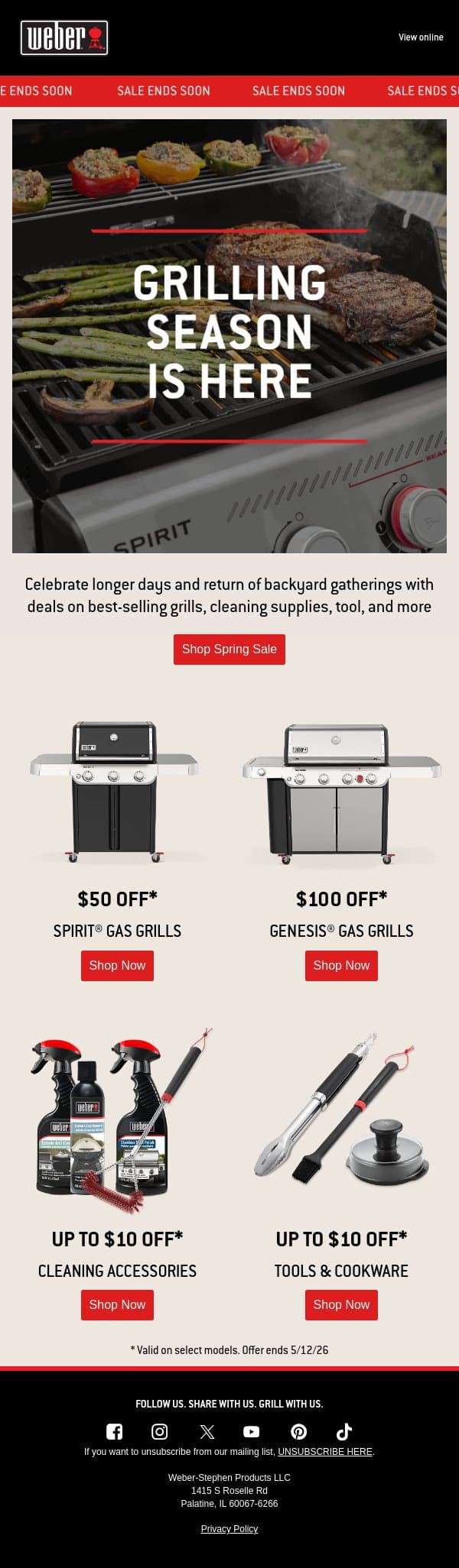 These deals are about to be gone... email from Weber screenshot