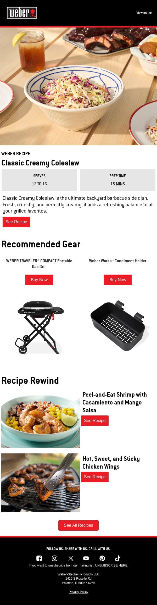 Summer's Favorite Side Dish email from Weber screenshot