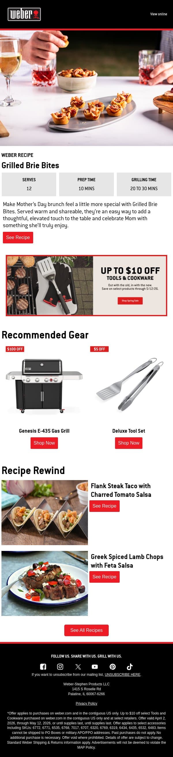 Mother’s Day Bites email from Weber screenshot