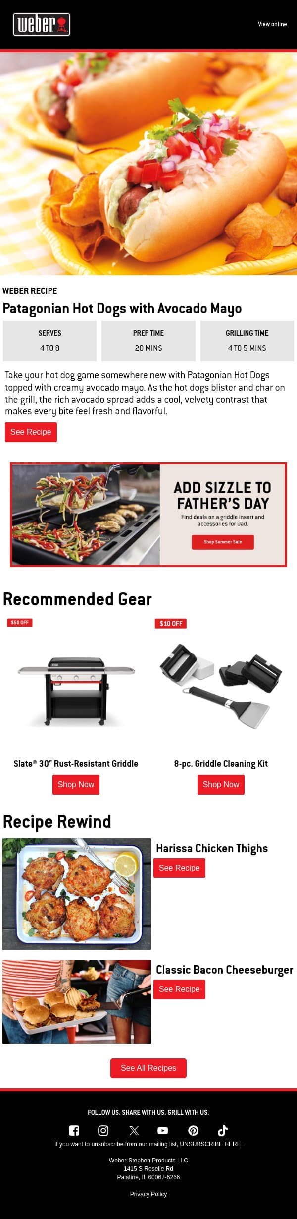 Not Your Average Hot Dog email from Weber screenshot