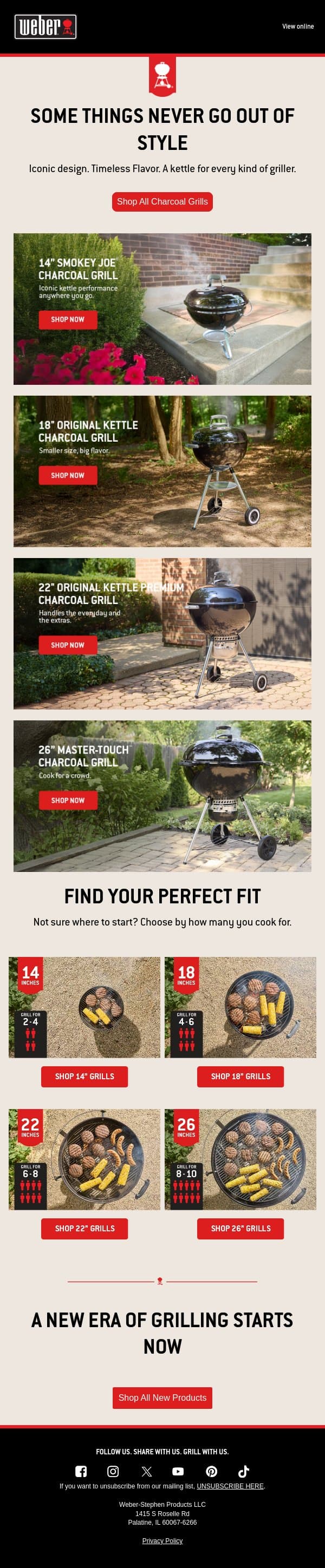 The Iconic Kettle That Redefined Charcoal Grilling email from Weber screenshot