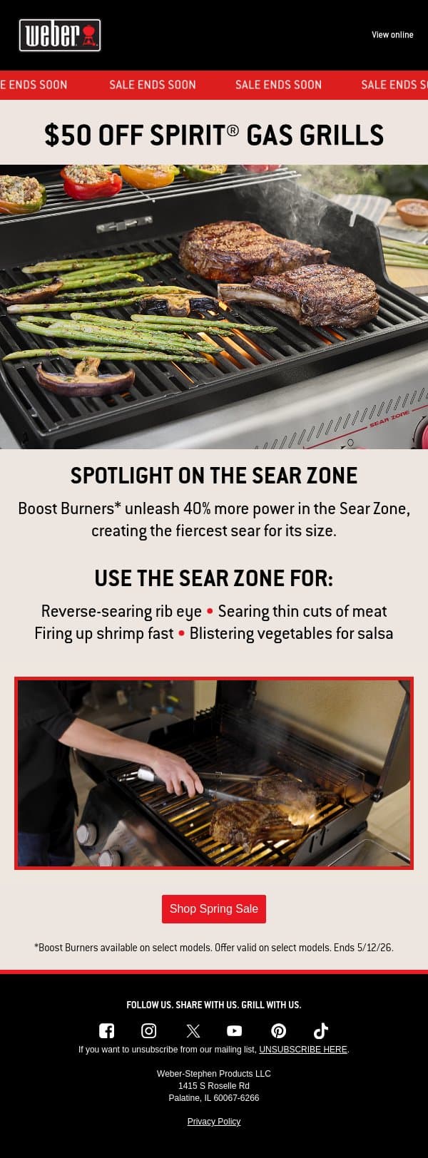 $50 Off + what makes Spirit® Grills great email from Weber screenshot