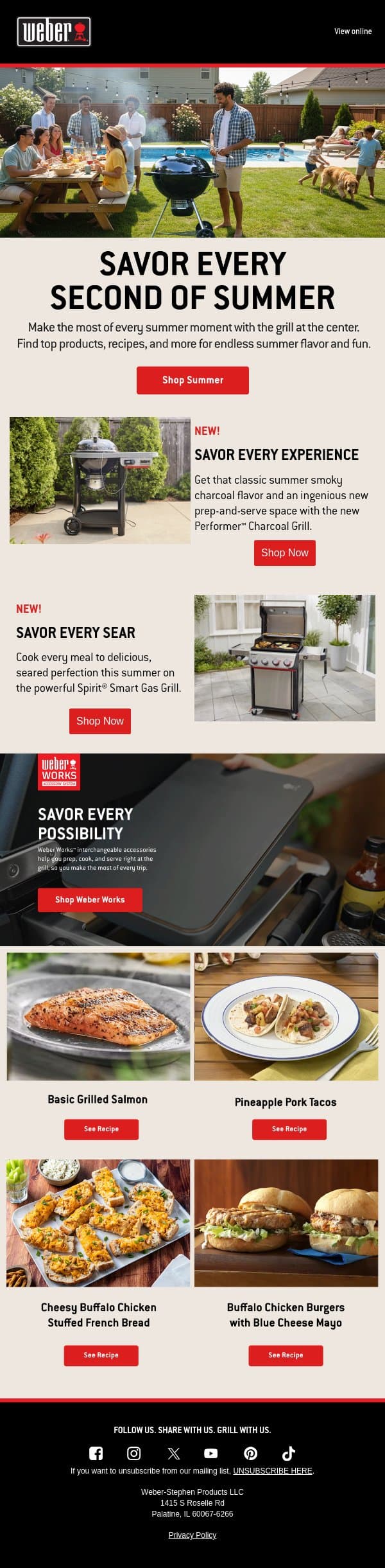 Take advantage of every summer grilling opportunity email from Weber screenshot