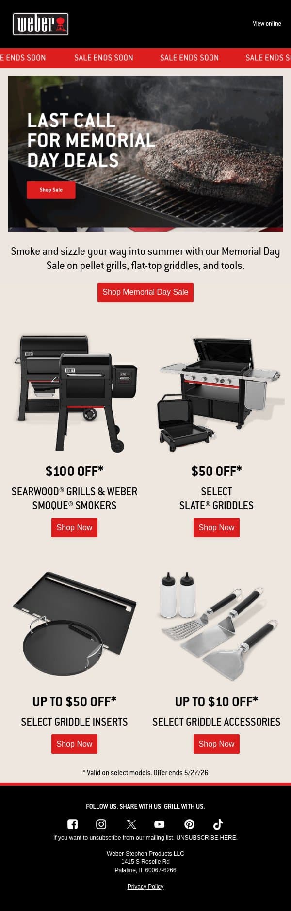 Last Day to Save!! email from Weber screenshot