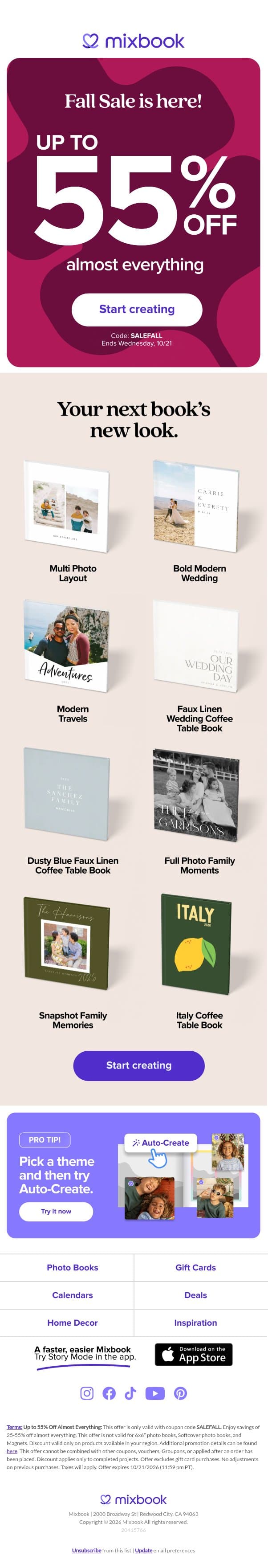Pile on the savings. Fall Sale is here! email from WedPics screenshot