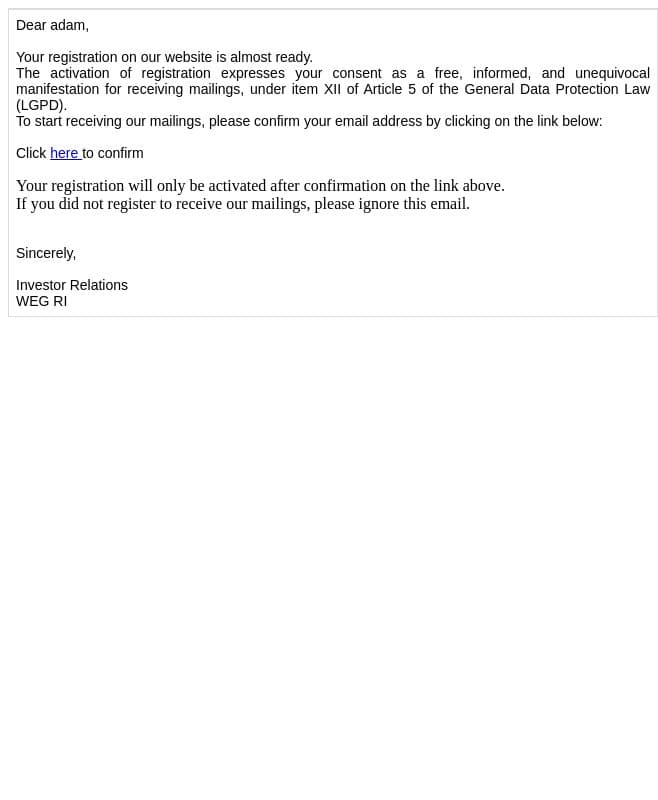 WEG RI | Registration Confirmation email from WEG screenshot