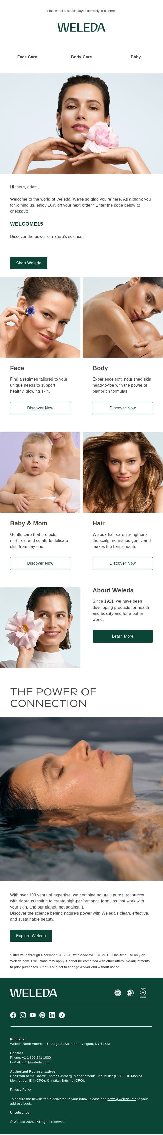 Welcome to Weleda – Enjoy 10% Off email from Weleda screenshot