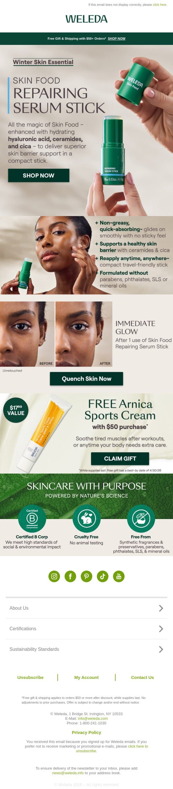 Clinically Loved Ceramides for Resilient Skin email from Weleda screenshot