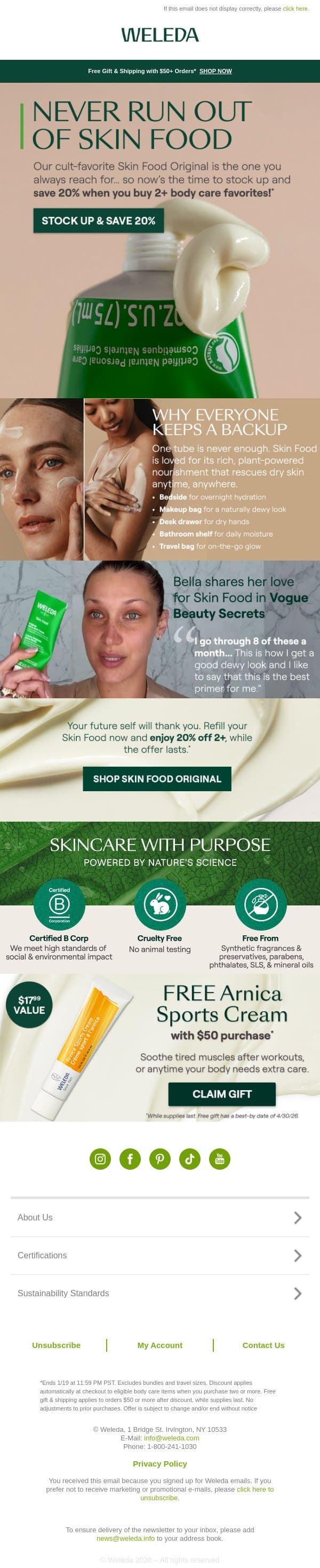 The One You Always Rebuy, Now 20% Off email from Weleda screenshot