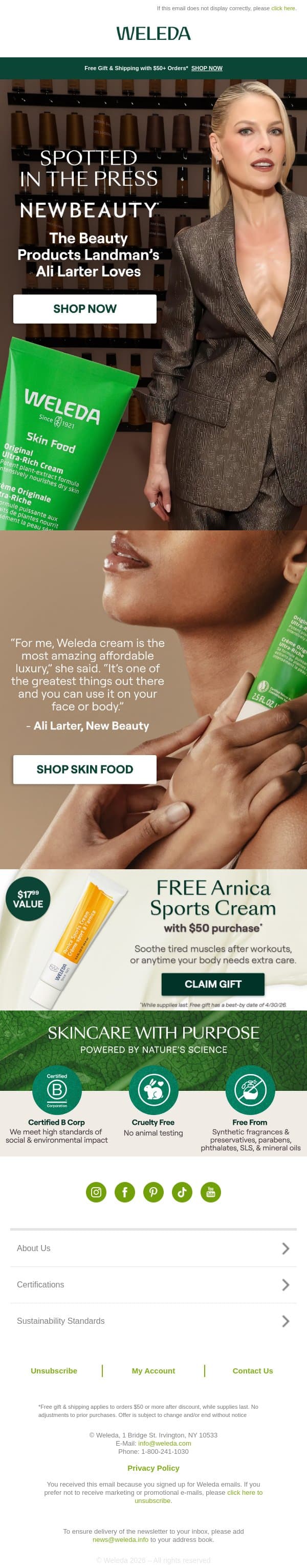 Ali Larter’s “Affordable Luxury” Fave ✨ email from Weleda screenshot