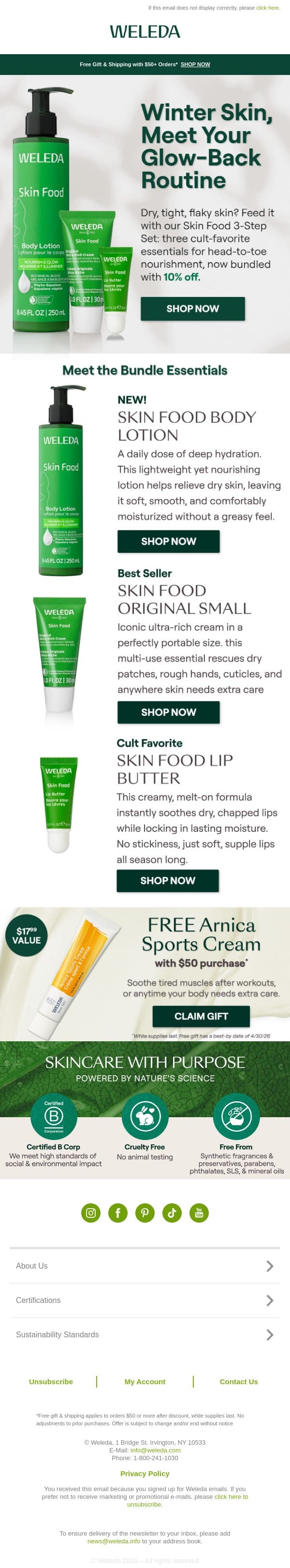 Winter skin, solved: meet the Skin Food 3-Step Set email from Weleda screenshot