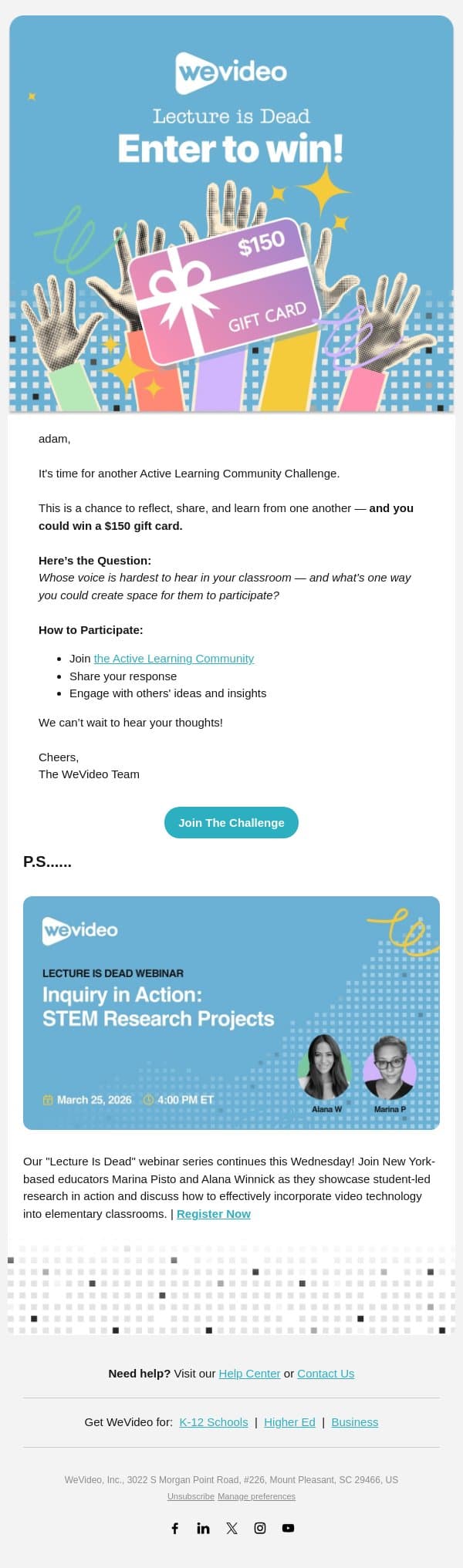Community Challenge: Join, Participate, and Win email from WeVideo screenshot