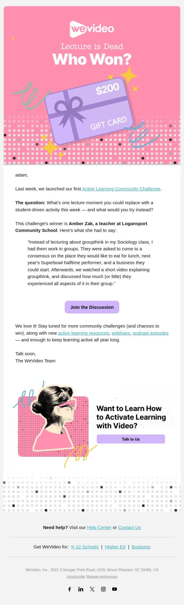 So… Who Won? email from WeVideo screenshot