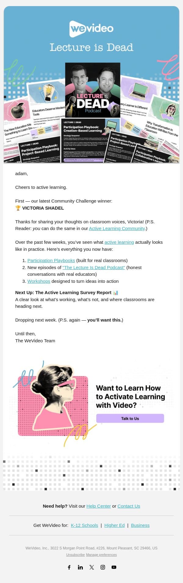 Next Week Changes the Conversation email from WeVideo screenshot