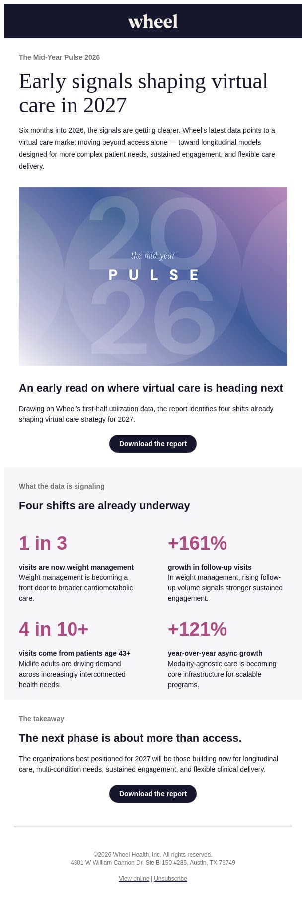 August update: The Mid-Year Pulse 2026 email from Wheel screenshot
