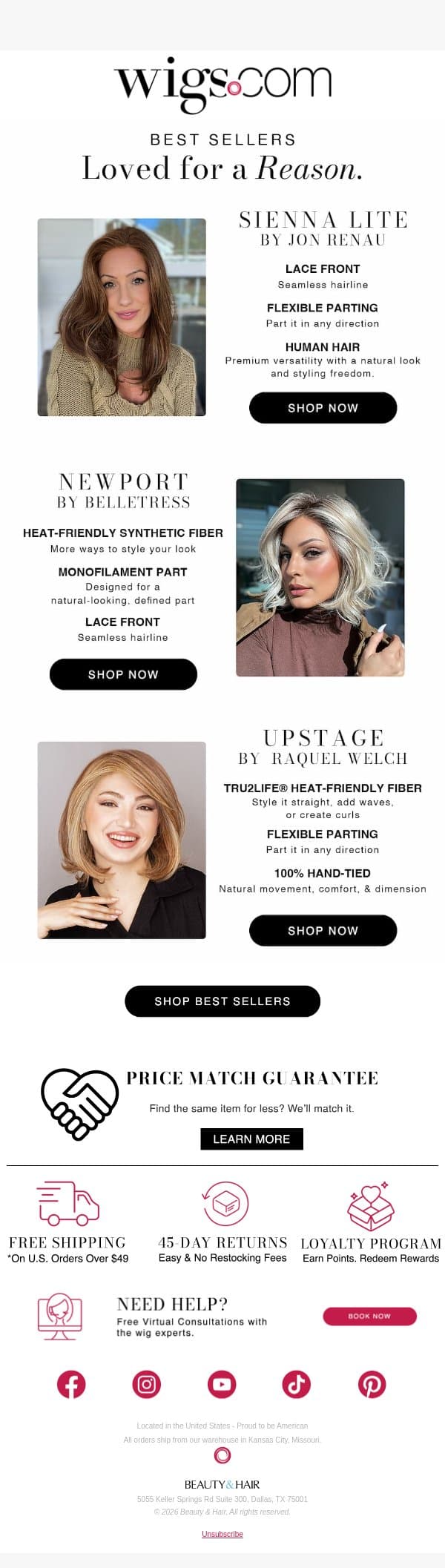 Meet Our Best Sellers! email from Wigs.com screenshot