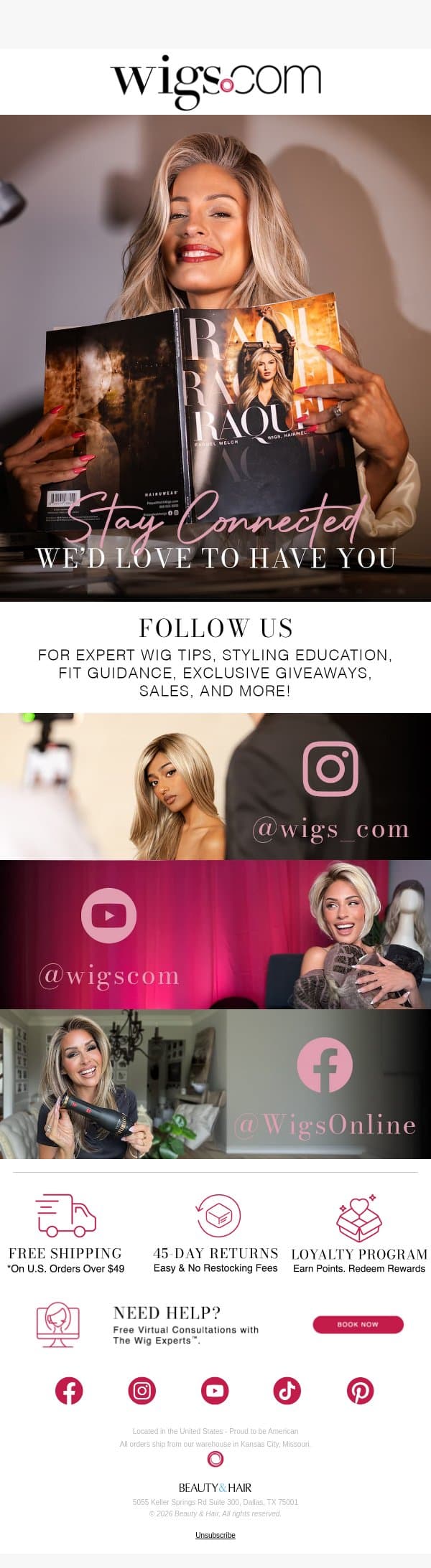 Let's Be Friends! email from Wigs.com screenshot