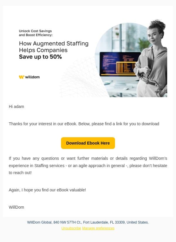 Thank you for your interest in our eBook 💪 email from Willdom screenshot