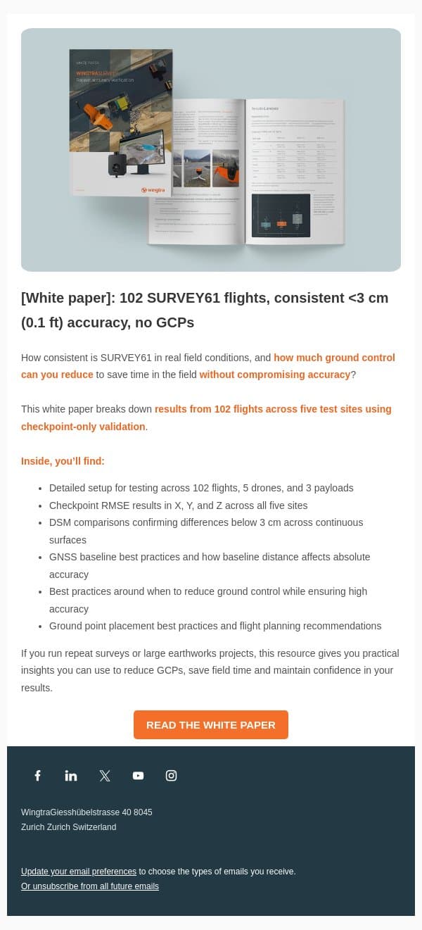 [Accuracy white paper] 102 flights, <3 cm (0.1 ft) accuracy email from Wingtra screenshot
