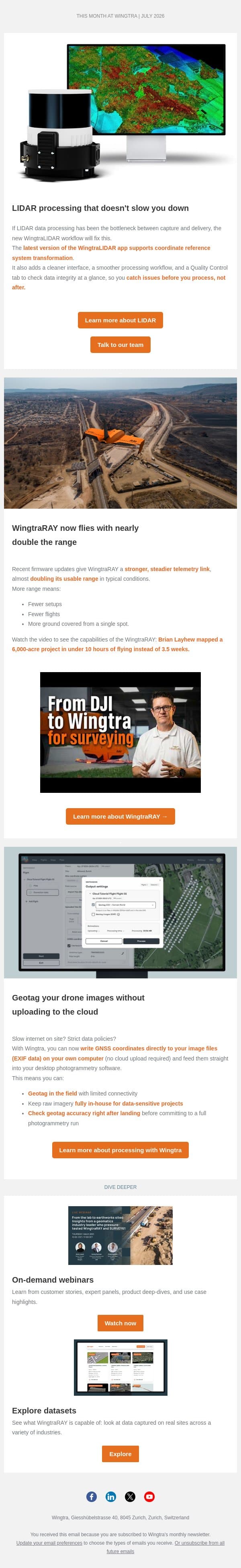 This month at Wingtra | July 2026 email from Wingtra screenshot