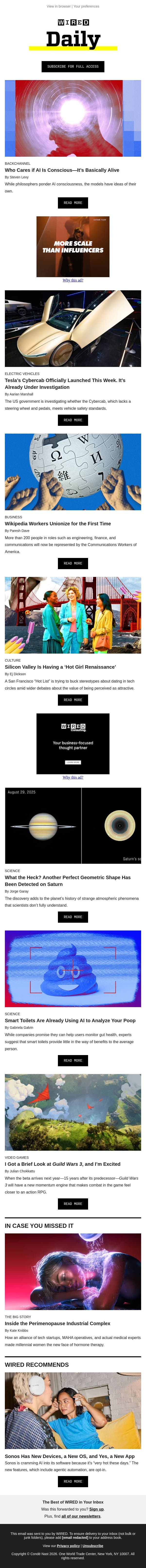 Forget consciousness—AI is basically alive email from Wired screenshot
