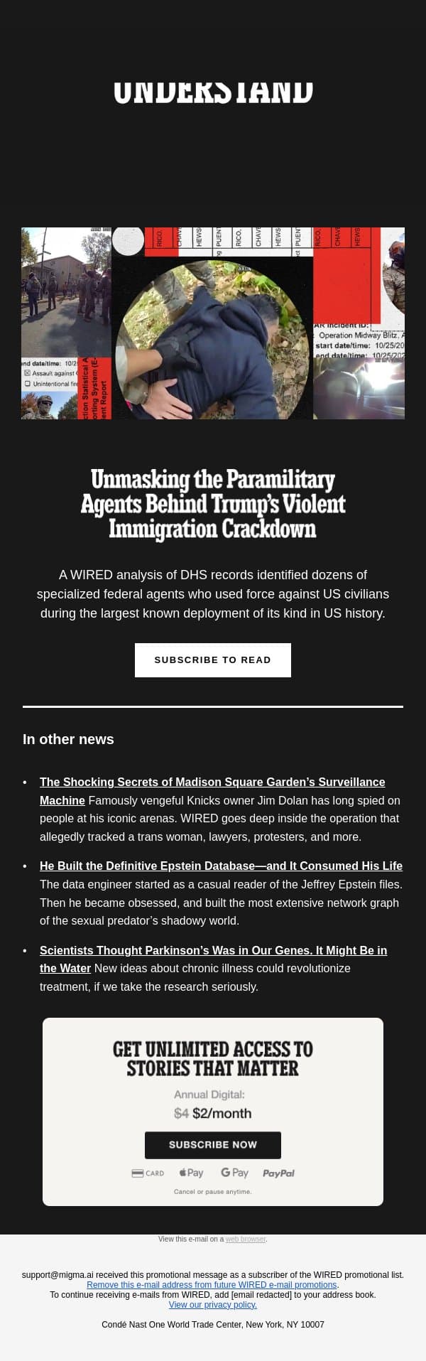 Inside Trump’s Largest Ever Paramilitary Immigration Crackdown email from Wired screenshot