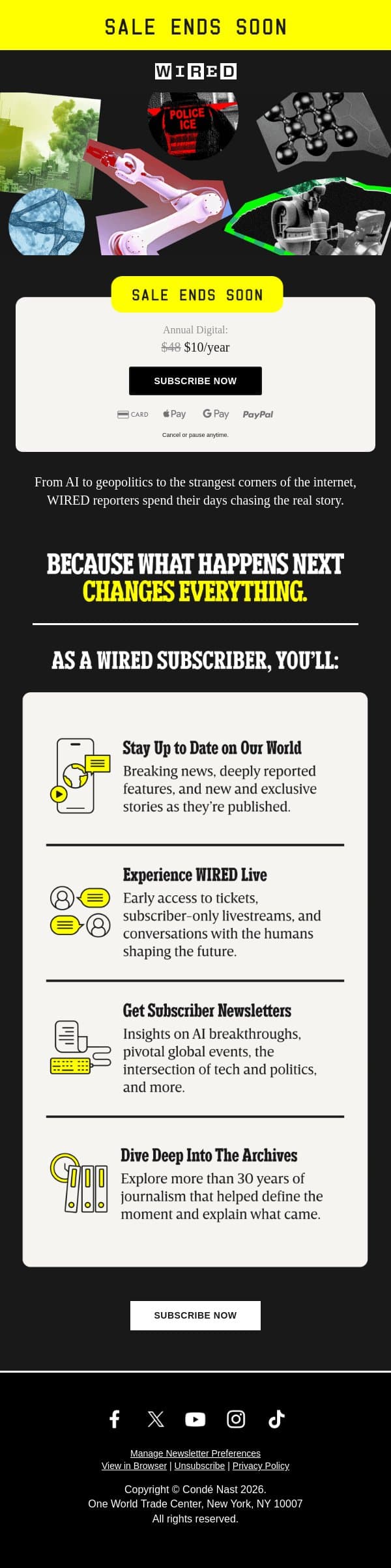 You Don't Want to Miss This—Unlock WIRED for $10/Year and Get Exclusive Benefits email from Wired screenshot