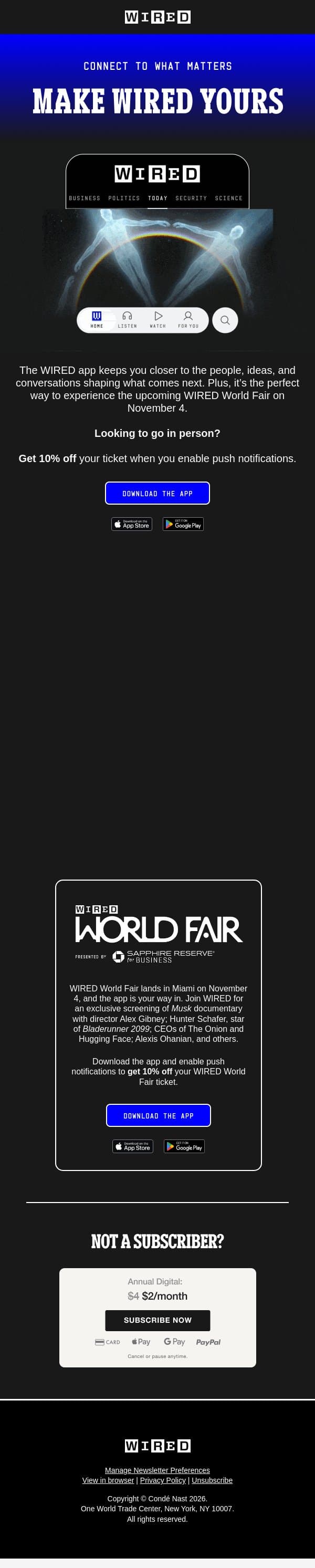 Want 10% Off WIRED World Fair? email from Wired screenshot
