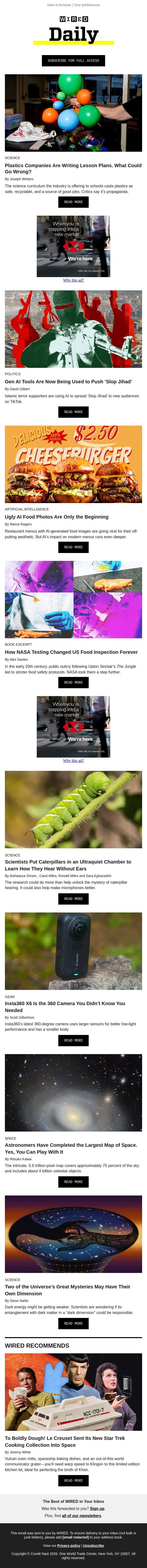 Plastics companies are writing lesson plans—what could go wrong? email from Wired screenshot