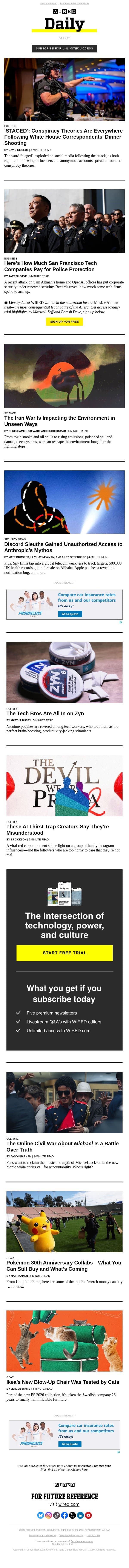 Conspiracy theories are everywhere following White House Correspondents’ Dinner shooting email from Wired screenshot