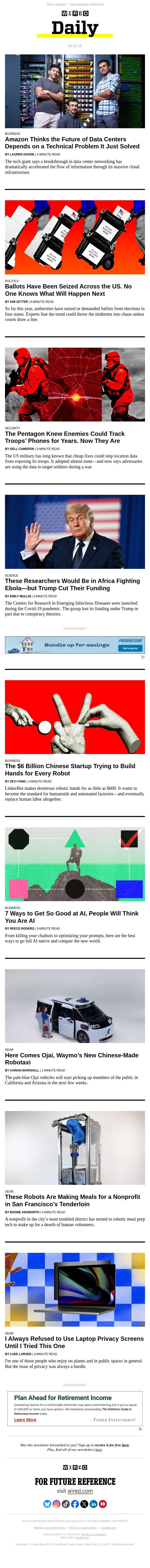 Amazon thinks the future of data centers depends on a problem it just solved email from Wired screenshot
