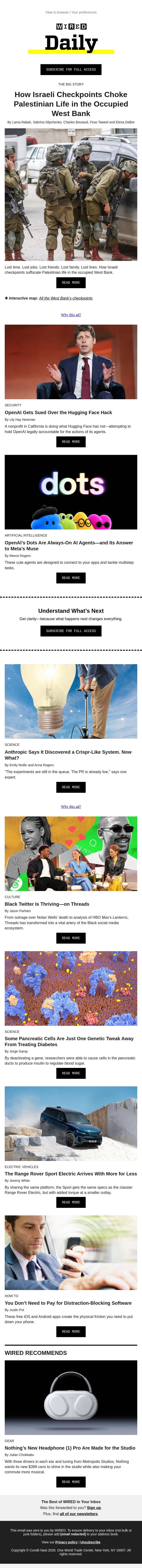 How Israeli checkpoints choke Palestinian life in the occupied West Bank email from Wired screenshot