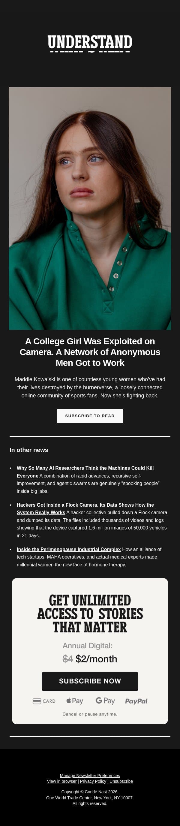 She Was Exploited. Then the Internet Came for Her. email from Wired screenshot