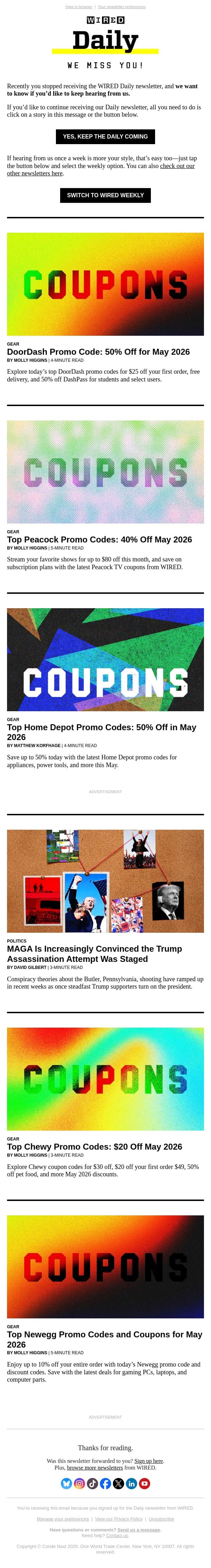 Do you want to keep getting WIRED Daily? email from Wired screenshot
