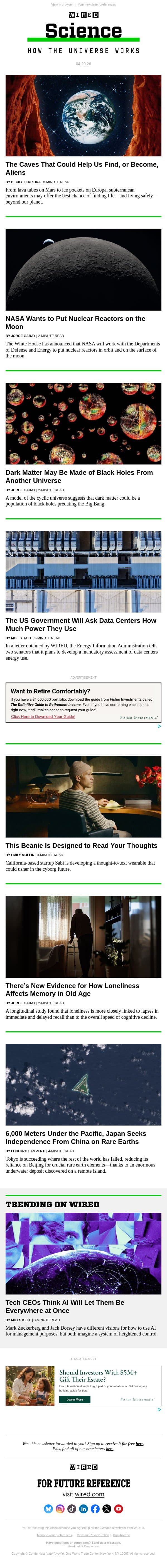 The caves that could help us find—or become—aliens email from Wired screenshot