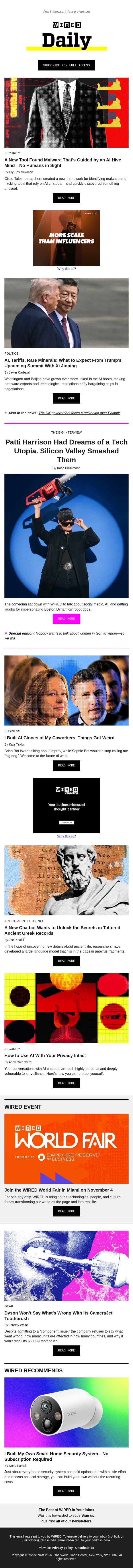 Malware guided by AI—no humans in sight email from Wired screenshot