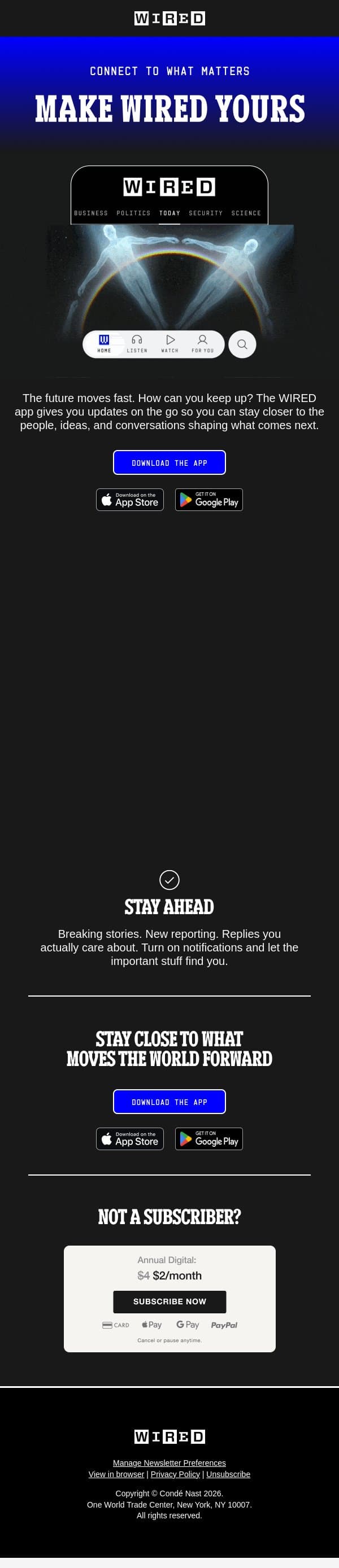 Don’t Just Read WIRED. Take It With You. email from Wired screenshot