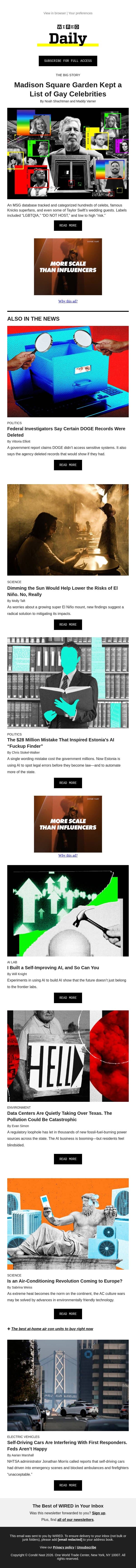 The Big Story: Madison Square Garden tracked hundreds of celebs email from Wired screenshot