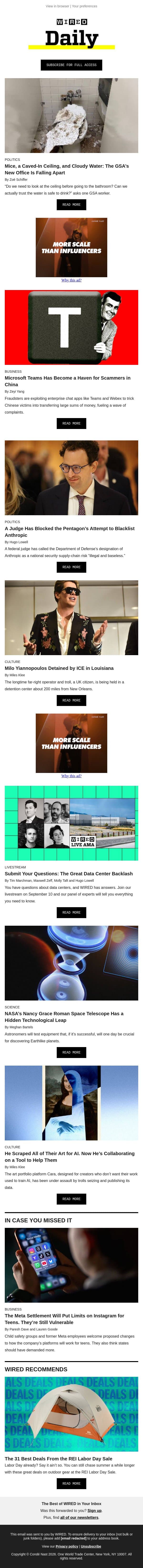 From mice to a caved-in ceiling, the GSA’s new office is falling apart email from Wired screenshot