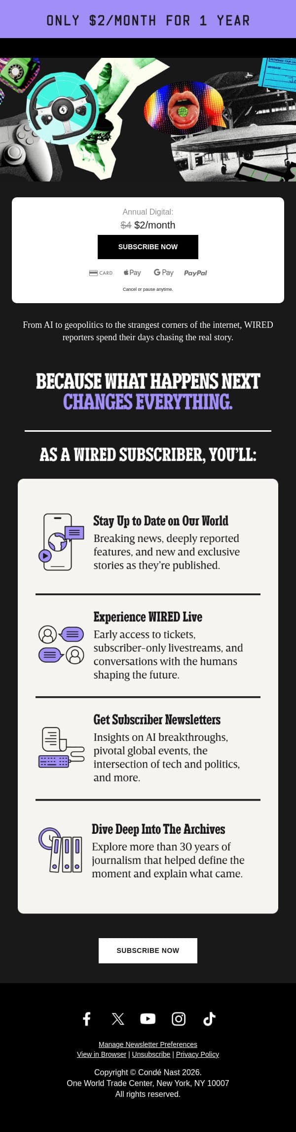 What’s next? Find out for just $2/month email from Wired screenshot