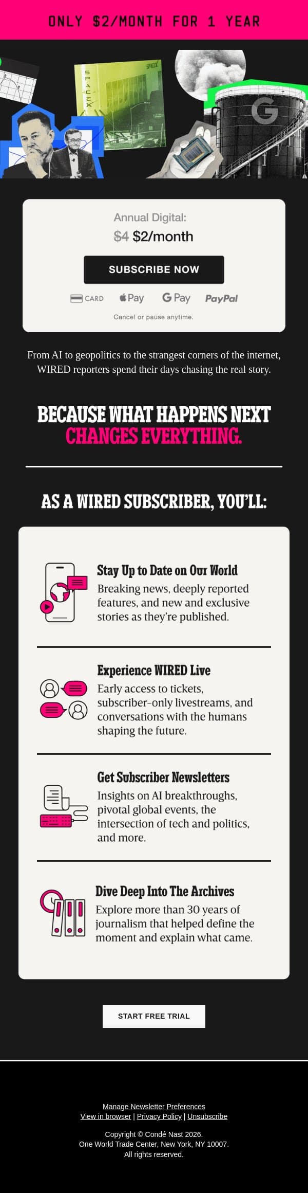 Five Premium Newsletters for Only $2/Month (And That's Just the Beginning) email from Wired screenshot