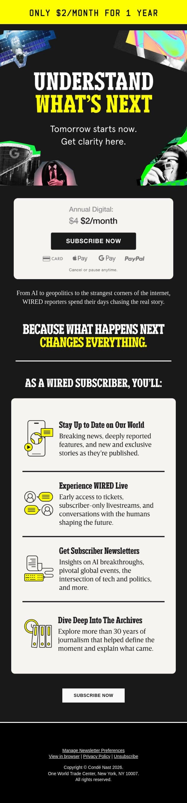A Smarter Internet Habit for $2/Month email from Wired screenshot