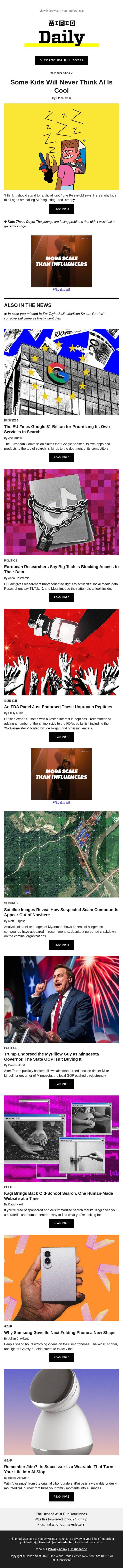 Some kids will never think AI is cool email from Wired screenshot