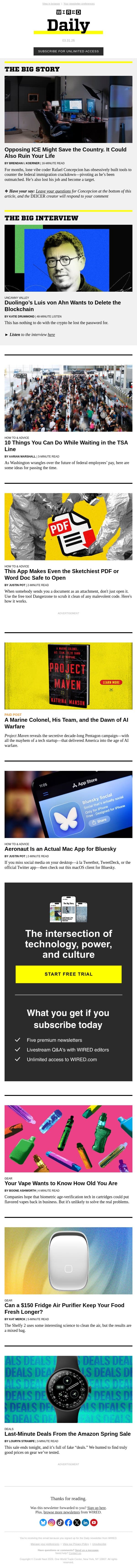 Opposing ICE might save the country—it could also ruin your life email from Wired screenshot