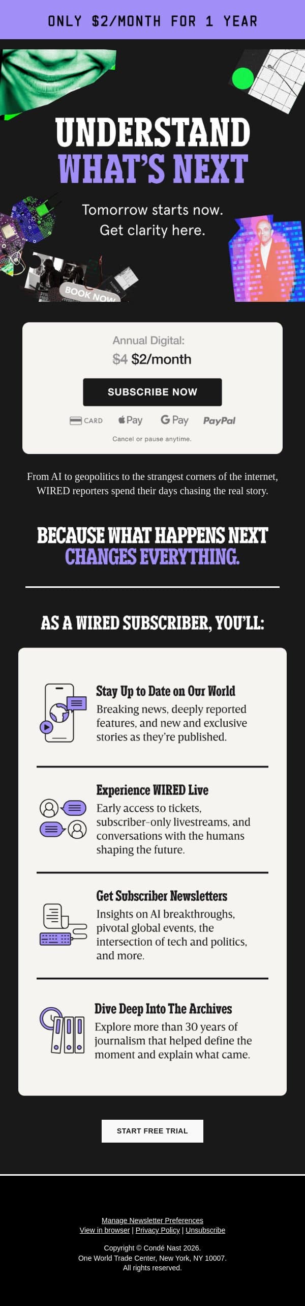 Unlock Full Access to WIRED for Just $2/Month email from Wired screenshot