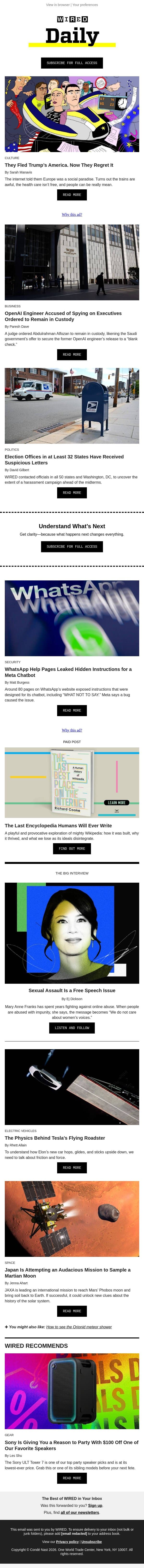 They fled Trump’s America—now they regret it email from Wired screenshot