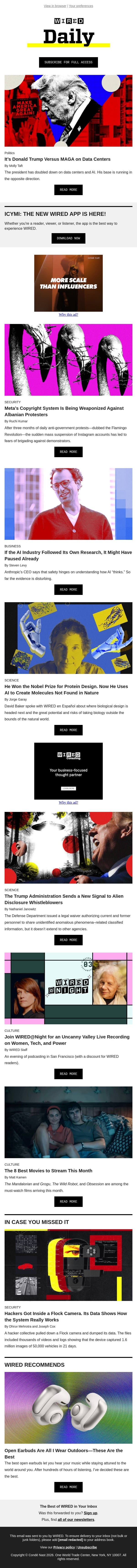 It’s Donald Trump versus MAGA on data centers email from Wired screenshot