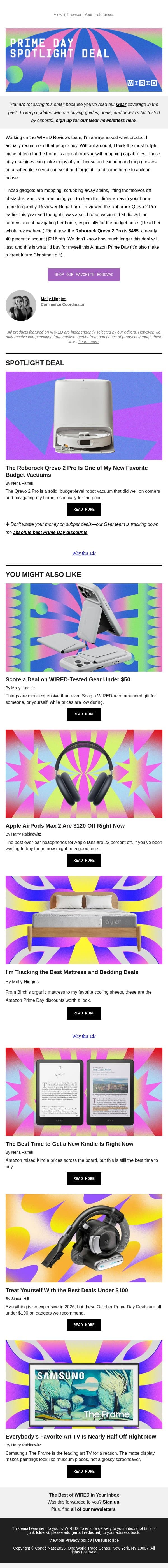 Gear special: One of our favorite robovacs is 40 percent off email from Wired screenshot