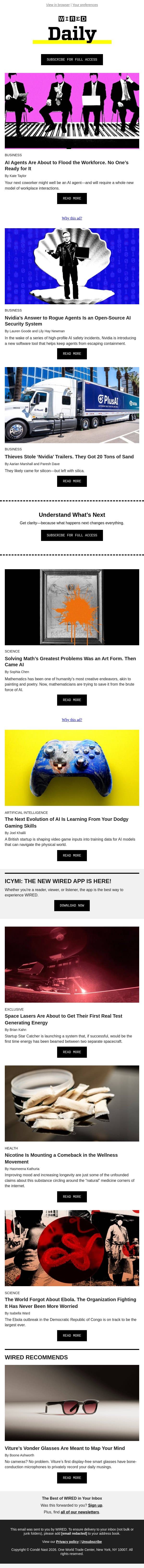 AI agents are about to flood the workforce—no one’s ready for it email from Wired screenshot