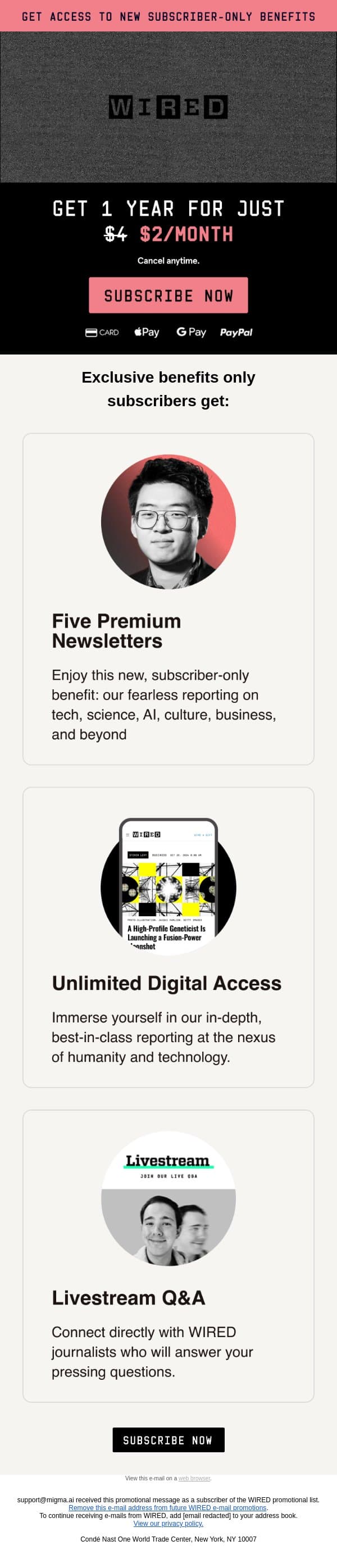 Insights, delivered to your inbox email from Wired screenshot